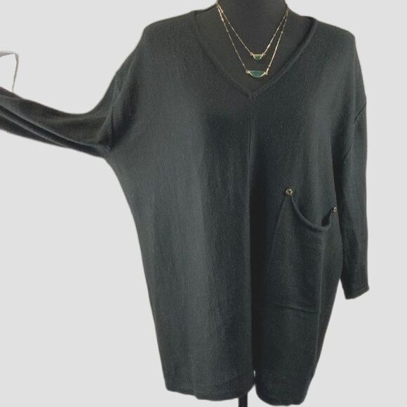 Multiples High Low Lightweight Black Sweater with Pocket 3/4 Sleeve Size Medium - Picture 1 of 7